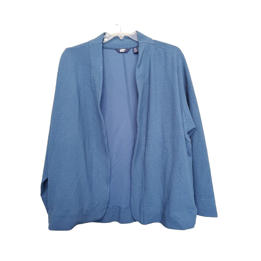 Lands' End Teal Long Sleeve Textured Pique Open Front Cardigan Size 2X (20W-22W)